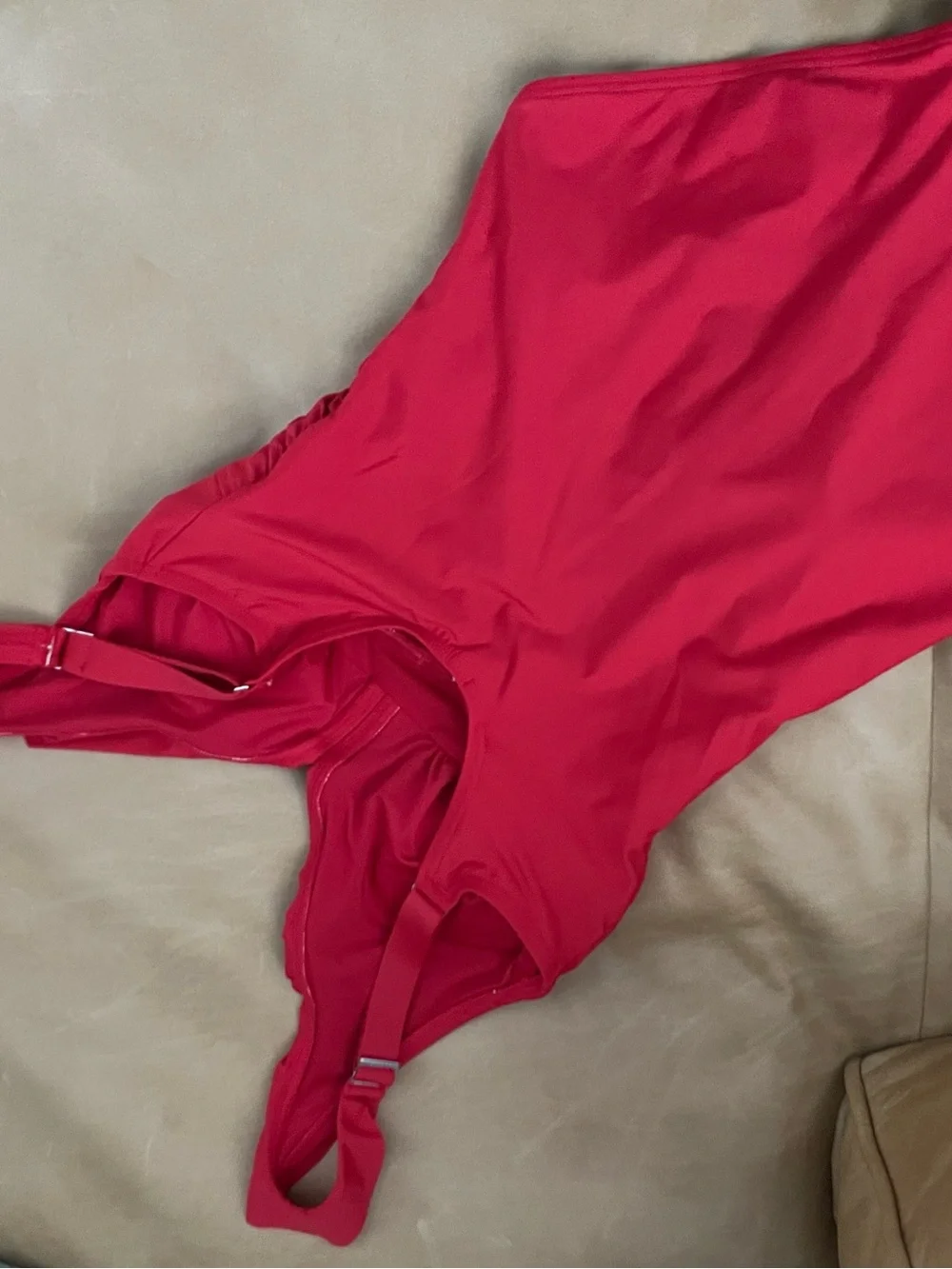 DKNY Red Ruffle One-Piece Swimsuit - Picture 3 of 3